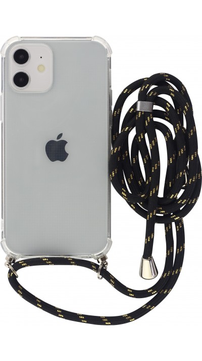 Hülle iPhone 15 Pro Max - Gummi transparent mit Seil schwarz - Gold