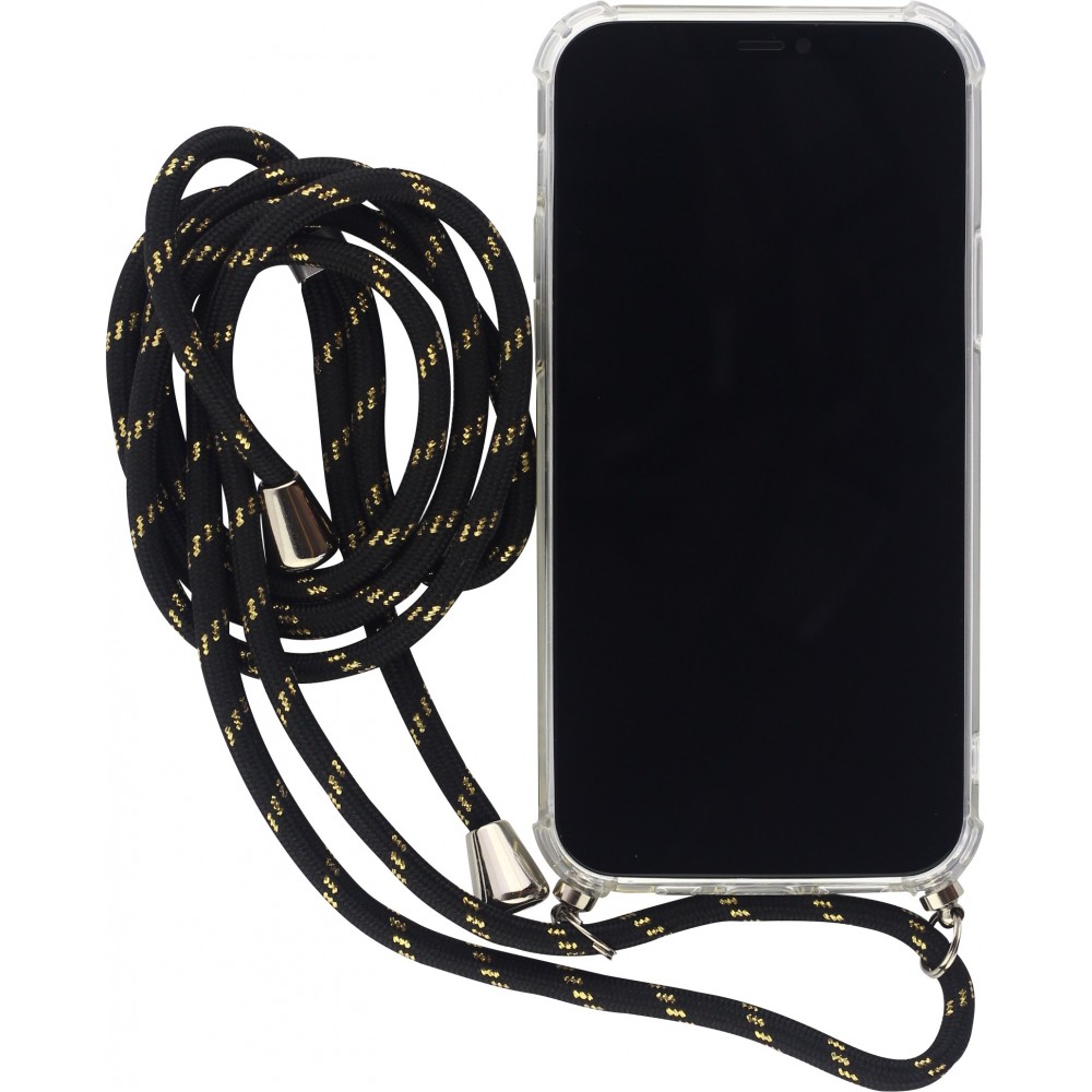 Hülle iPhone 15 Pro Max - Gummi transparent mit Seil schwarz - Gold
