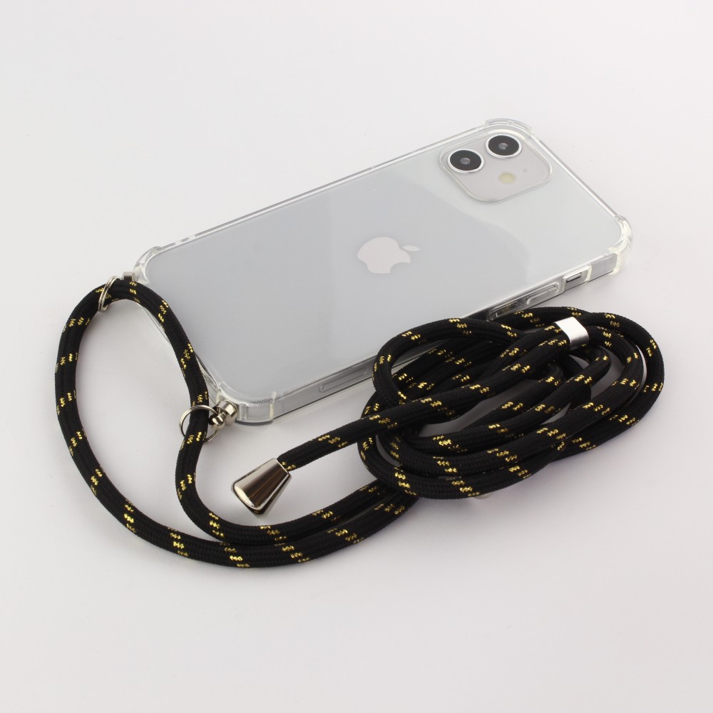 Hülle iPhone 15 Pro Max - Gummi transparent mit Seil schwarz - Gold