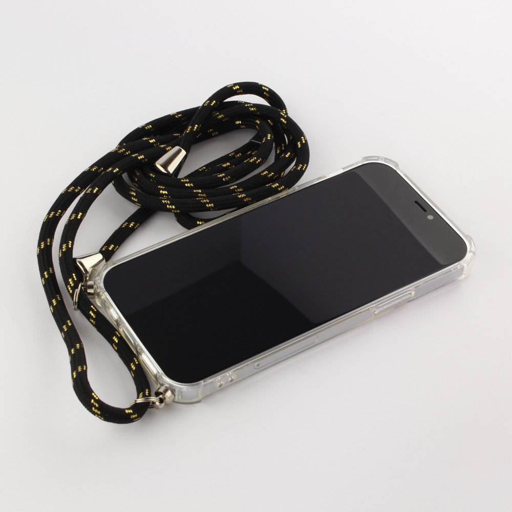 Hülle iPhone 15 Pro Max - Gummi transparent mit Seil schwarz - Gold