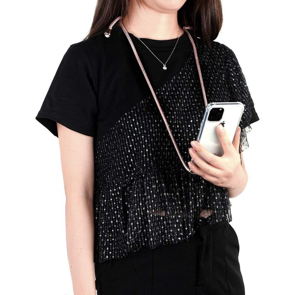 Hülle iPhone 15 Pro Max - Gummi transparent mit Seil schwarz - Gold