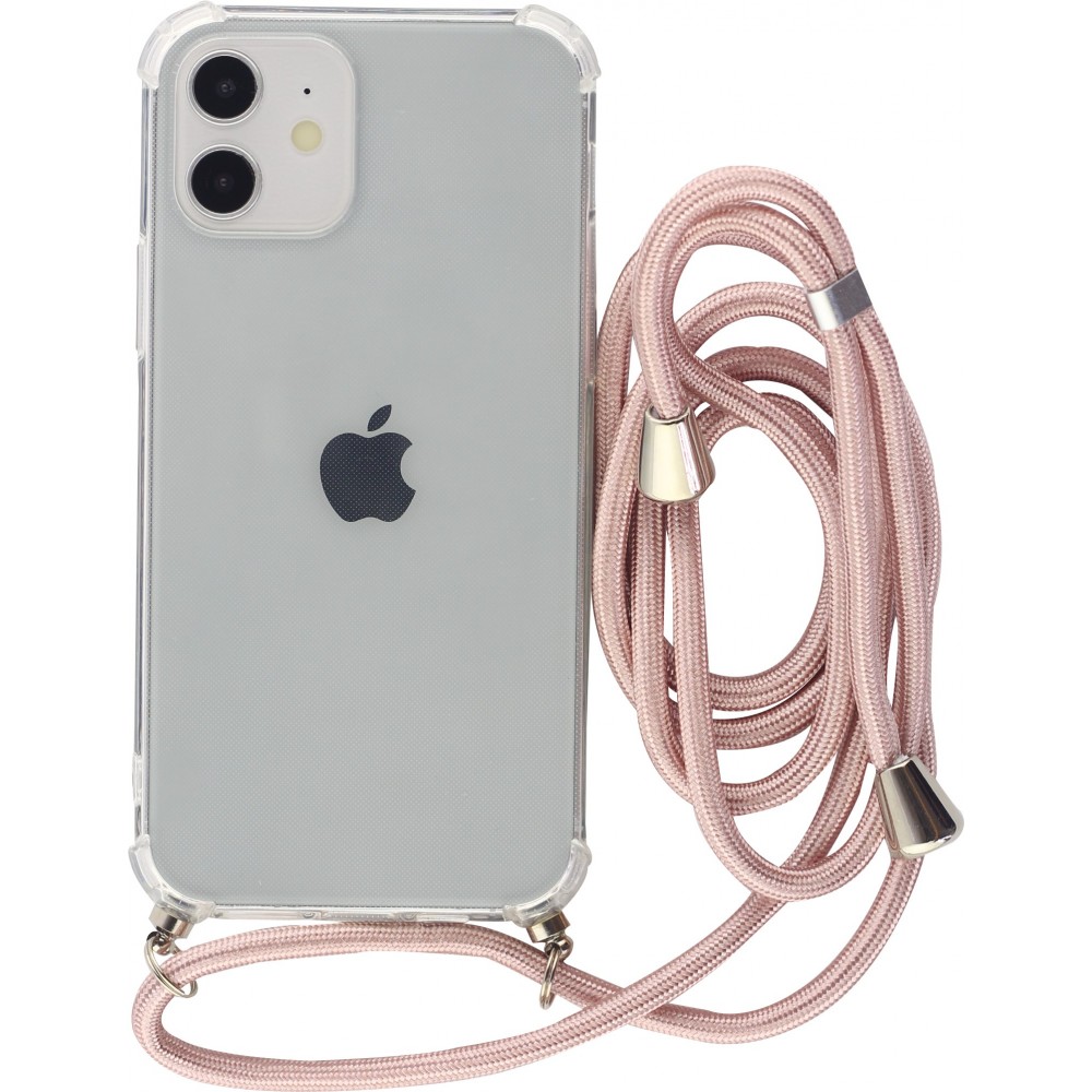 Hülle iPhone 16e - Gummi transparent mit Seil rosa - Gold