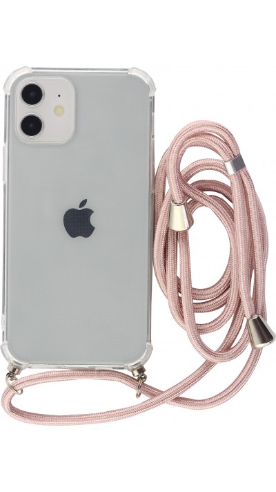 Hülle iPhone 15 Pro - Gummi transparent mit Seil rosa - Gold