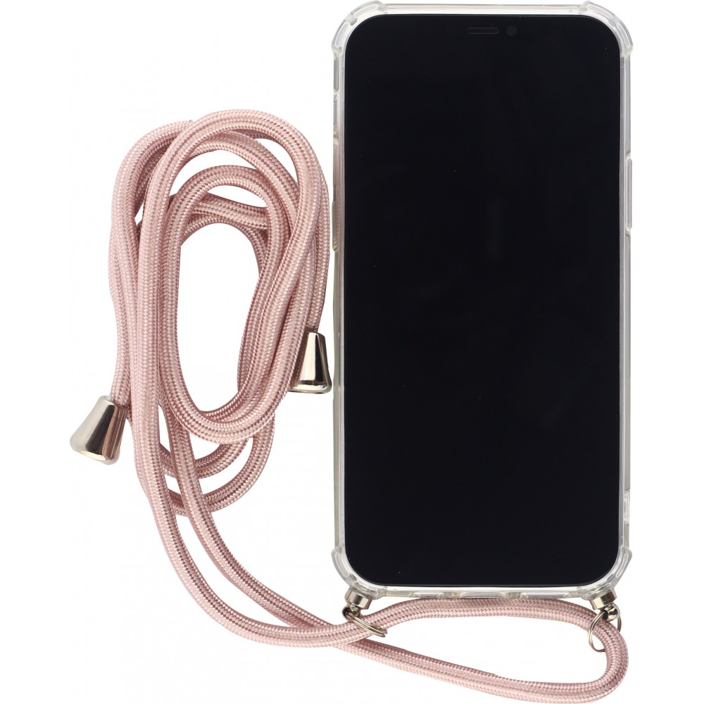 Hülle iPhone 16e - Gummi transparent mit Seil rosa - Gold