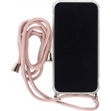 Hülle iPhone 16e - Gummi transparent mit Seil rosa - Gold
