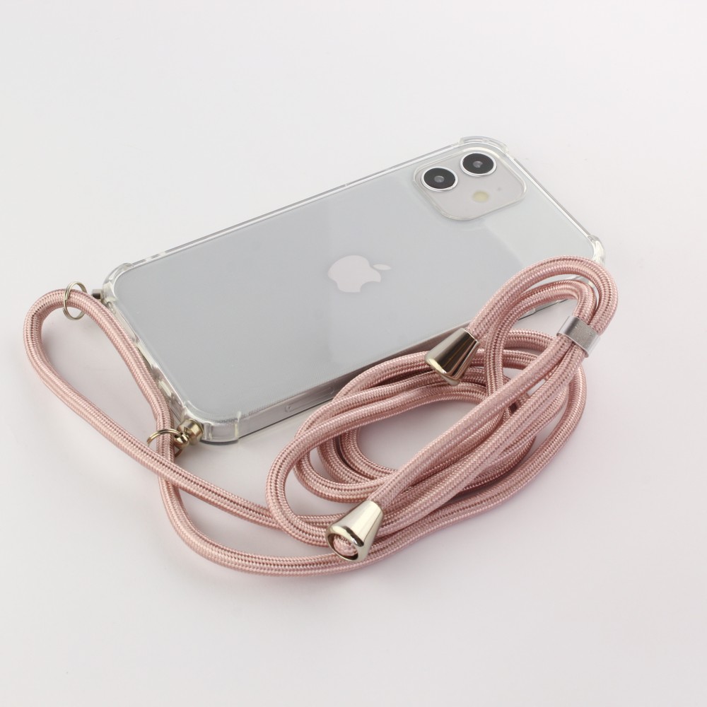 Hülle iPhone 16e - Gummi transparent mit Seil rosa - Gold