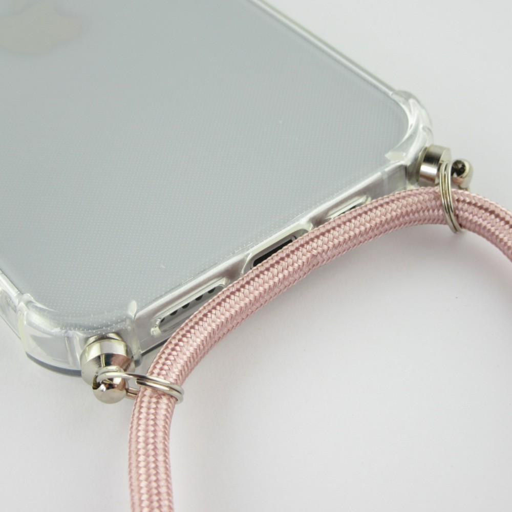 Hülle iPhone 16e - Gummi transparent mit Seil rosa - Gold