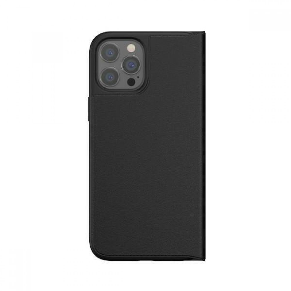 iPhone 12 Pro Max Case Hülle - Adidas Flip Kunstleder mit geprägtem weißem Logo - Schwarz
