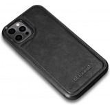 Coque iPhone 12 Pro Max - ICARER cuir v&eacute;ritable Oil Wax Premium - Noir