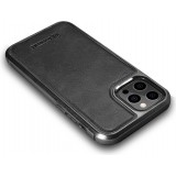Coque iPhone 12 Pro Max - ICARER cuir v&eacute;ritable Oil Wax Premium - Noir