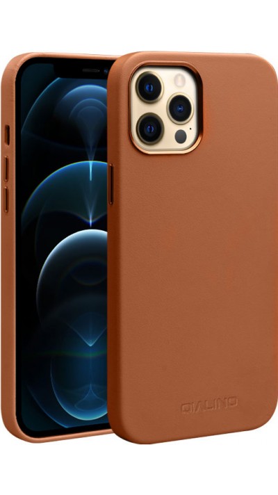 Hülle iPhone 12 Pro Max - Qialino Echtleder (MagSafe kompatibel) - Braun