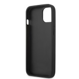 iPhone 13 Case Hülle - BMW Kunstleder mit geprägter dreifarbiger Linie und geprägtem Metall-Logo - Schwarz
