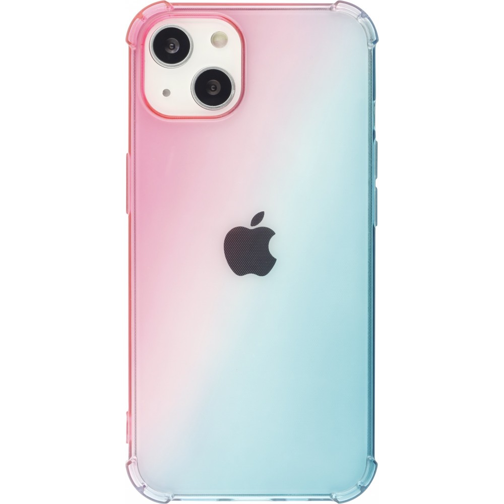 iPhone 15 Case Hülle - Gummi Bumper Rainbow mit extra Schutz für Ecken Antischock - rosa blau