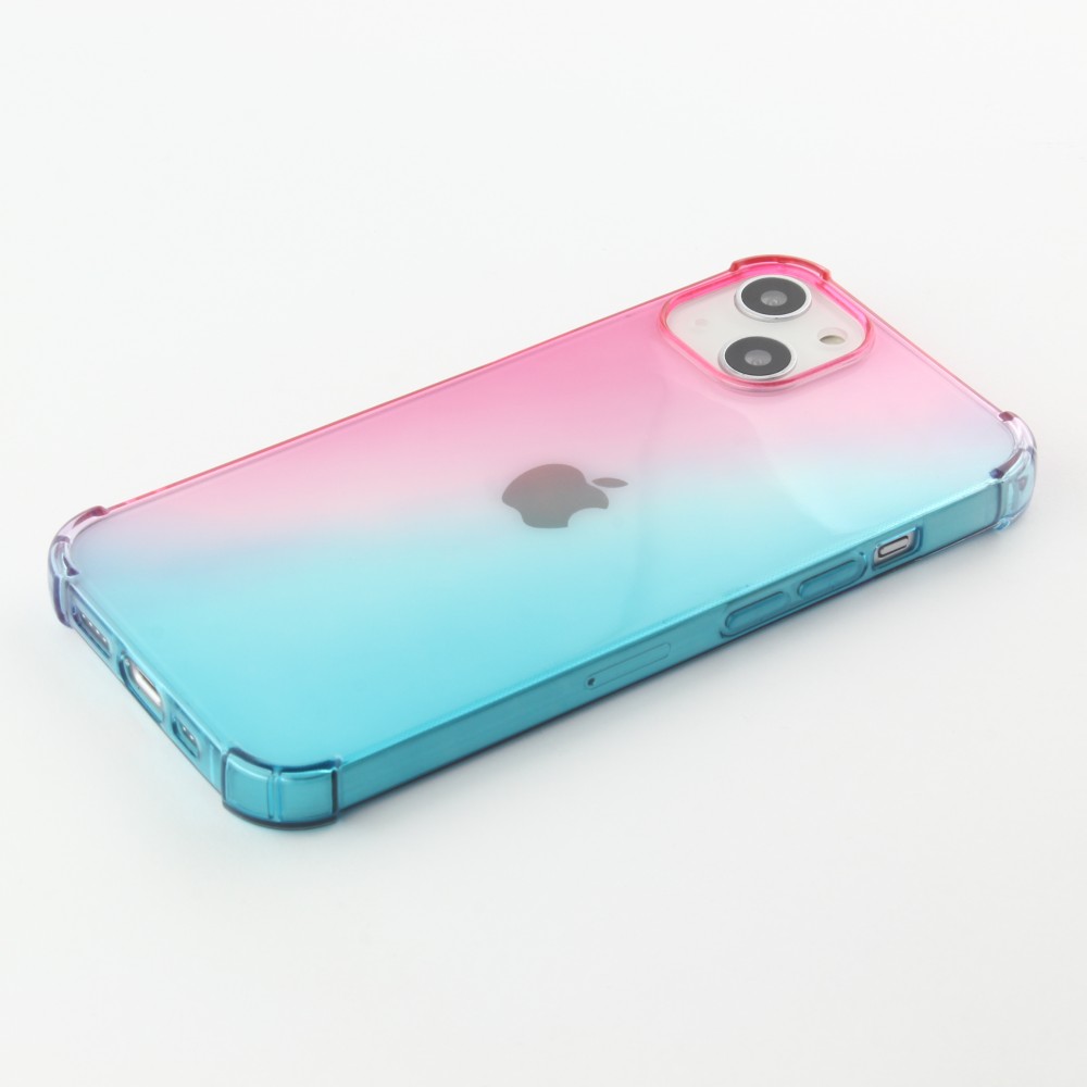 iPhone 15 Case Hülle - Gummi Bumper Rainbow mit extra Schutz für Ecken Antischock - rosa blau