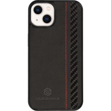 iPhone 15 Case Hülle - Carbomile Alcantara und Carbon mit roten Nähten (MagSafe kompatibel)