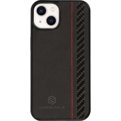 iPhone 14 Case Hülle - Carbomile Alcantara und Carbon mit roten Nähten (MagSafe kompatibel)