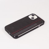 iPhone 15 Case Hülle - Carbomile Alcantara und Carbon mit roten Nähten (MagSafe kompatibel)
