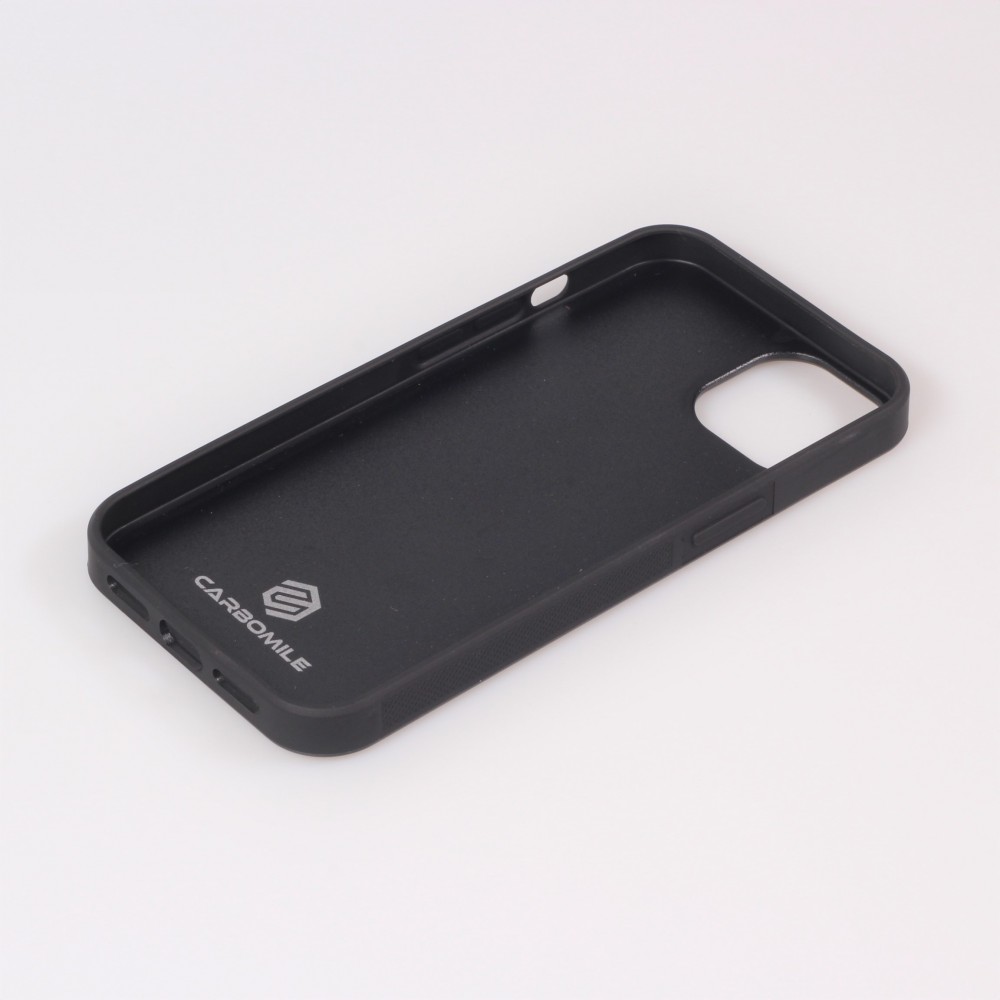 iPhone 15 Case Hülle - Carbomile Alcantara und Carbon mit roten Nähten (MagSafe kompatibel)
