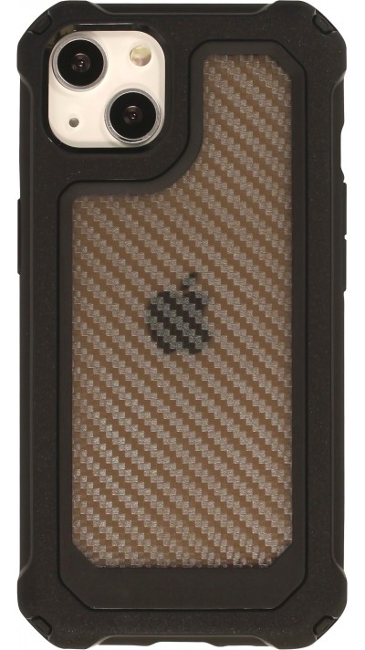 iPhone 14 Case Hülle - Military Elite kompakt Cover mit semi-transparentem Carbon Rücken - Schwarz