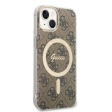 iPhone 15 Case Hülle - Guess Monogramm lackiert mit goldenem MagSafe - Braun