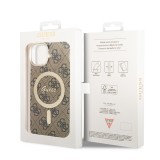 iPhone 15 Case Hülle - Guess Monogramm lackiert mit goldenem MagSafe - Braun