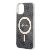 iPhone 15 Case Hülle - Guess Monogramm lackiert mit goldenem MagSafe - Grau