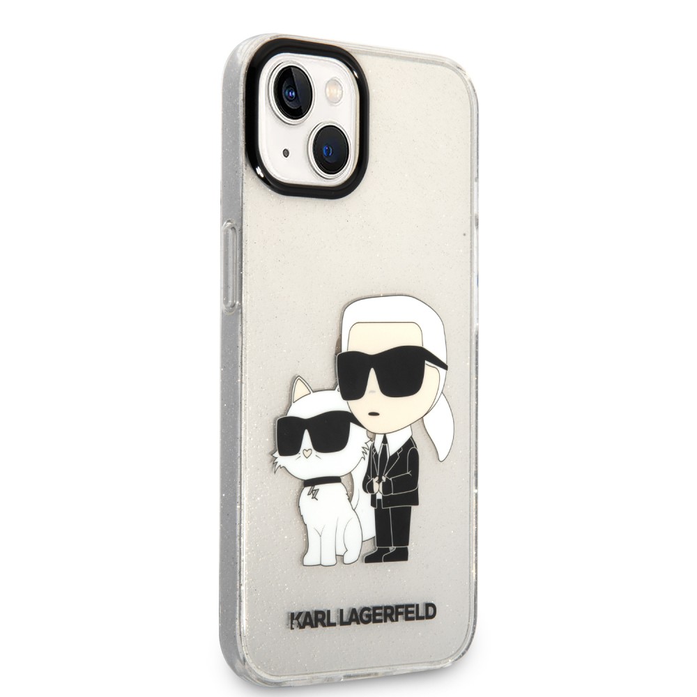 iPhone 13 Cover - Karl Lagerfeld und Choupette duo starres Glitzergel - Transparent
