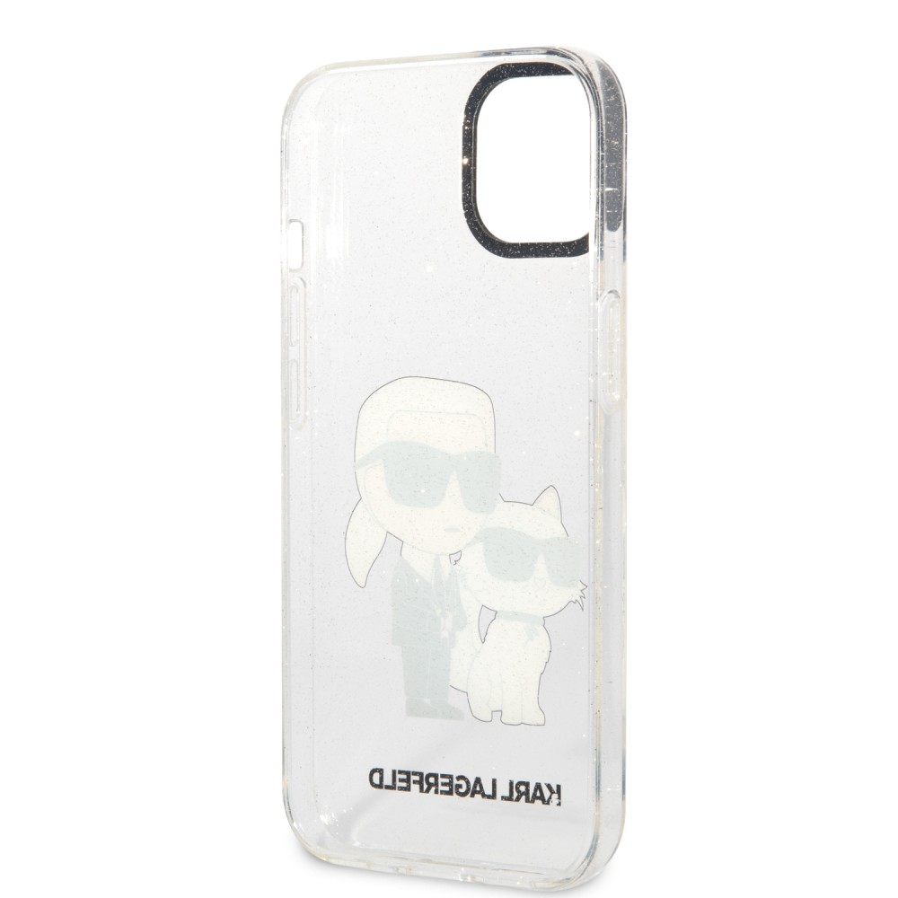 iPhone 13 Cover - Karl Lagerfeld und Choupette duo starres Glitzergel - Transparent