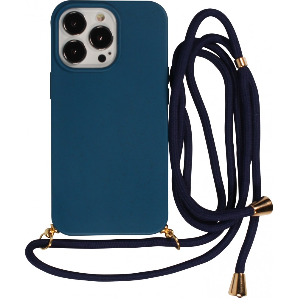 iPhone 14 Pro Case Hülle - Bio Eco-Friendly Vegan mit Handykette Necklace blau