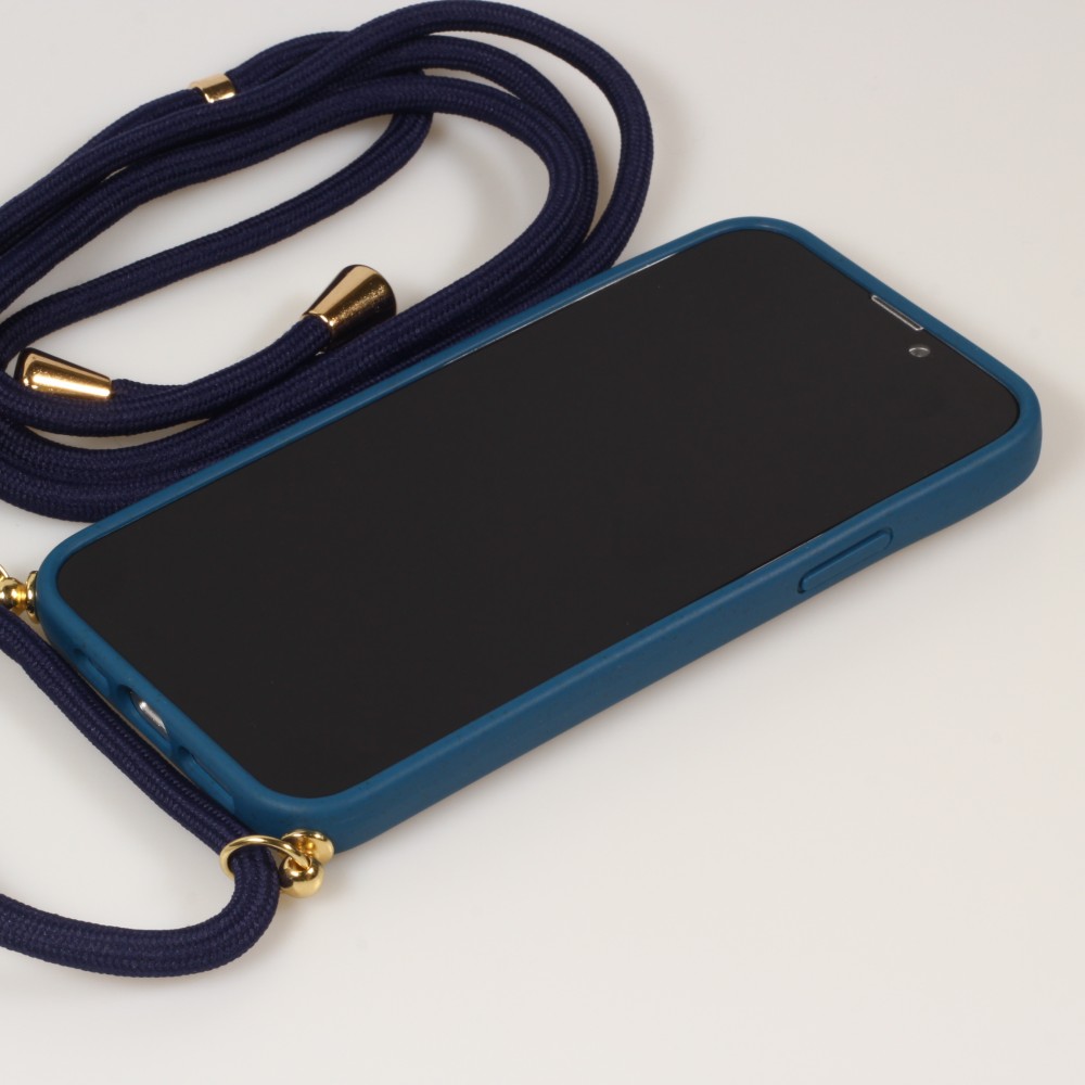 iPhone 14 Pro Case Hülle - Bio Eco-Friendly Vegan mit Handykette Necklace blau