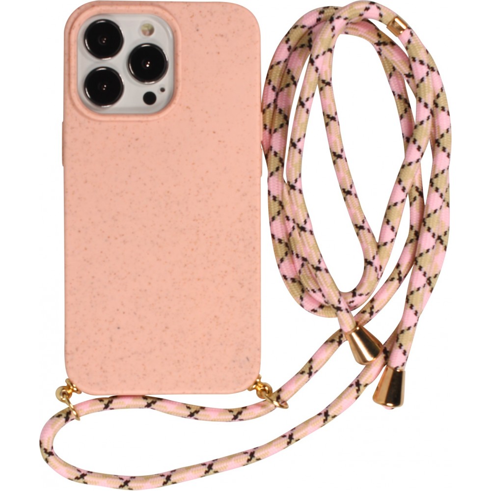 iPhone 16 Pro Case Hülle - Bio Eco-Friendly Vegan mit Handykette Necklace - Rosa