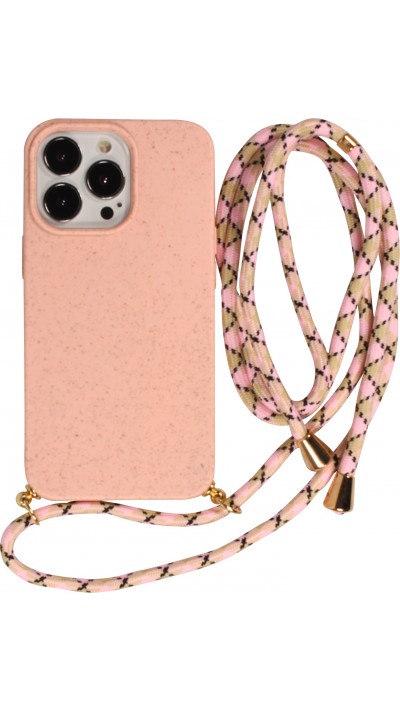 iPhone 16 Pro Case Hülle - Bio Eco-Friendly Vegan mit Handykette Necklace - Rosa