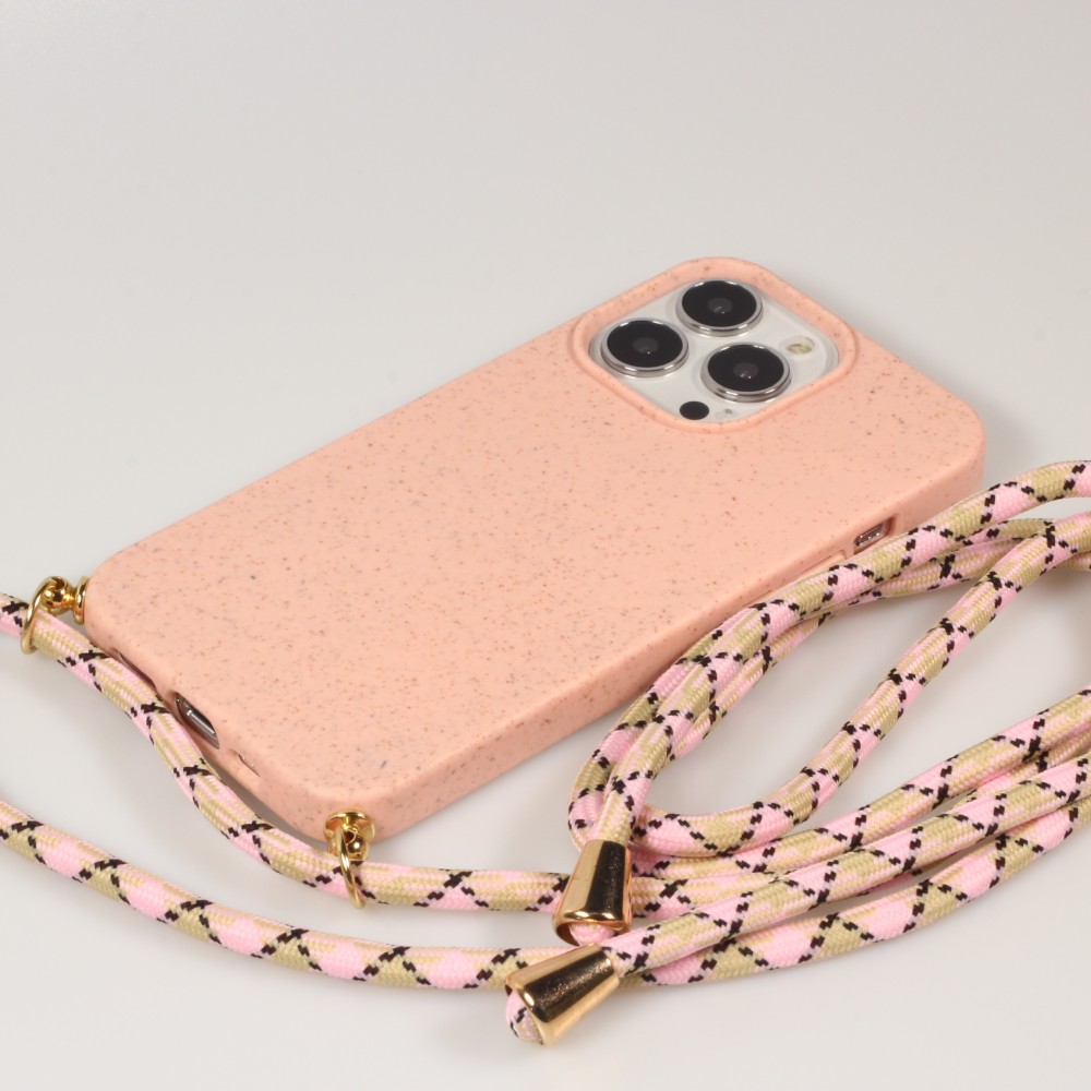 iPhone 16 Pro Case Hülle - Bio Eco-Friendly Vegan mit Handykette Necklace - Rosa