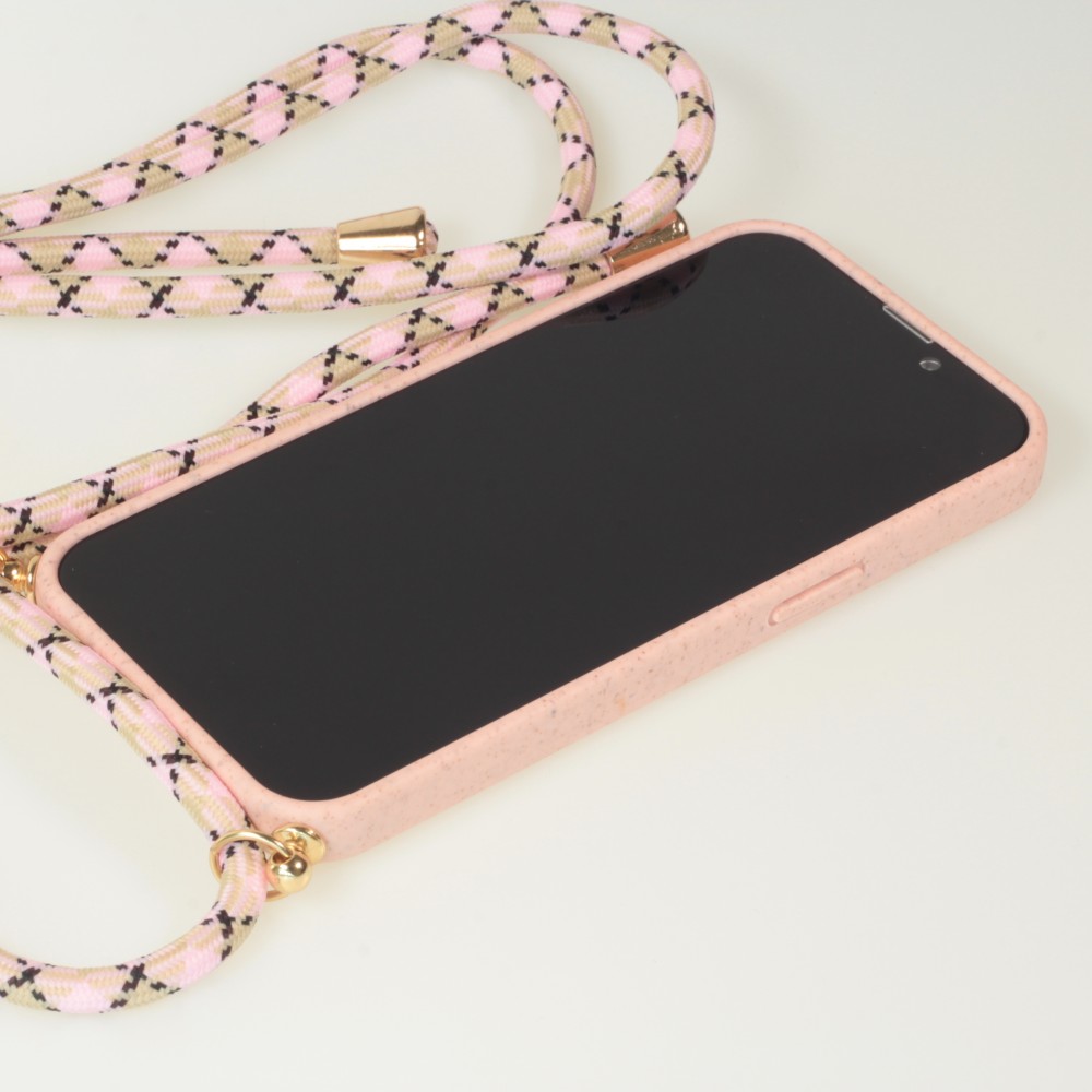iPhone 16 Pro Case Hülle - Bio Eco-Friendly Vegan mit Handykette Necklace - Rosa