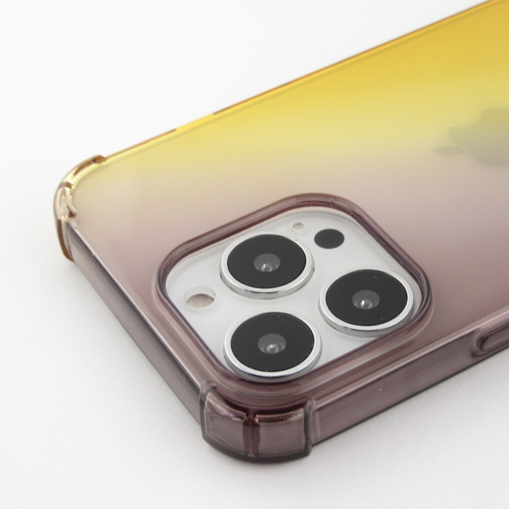 iPhone 14 Pro Max Case Hülle - Gummi Bumper Rainbow mit extra Schutz für Ecken Antischock - braun - Gelb