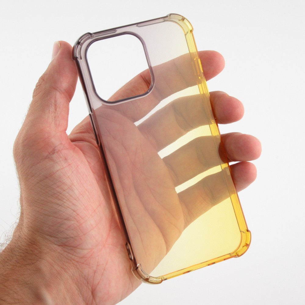 iPhone 14 Pro Max Case Hülle - Gummi Bumper Rainbow mit extra Schutz für Ecken Antischock - braun - Gelb