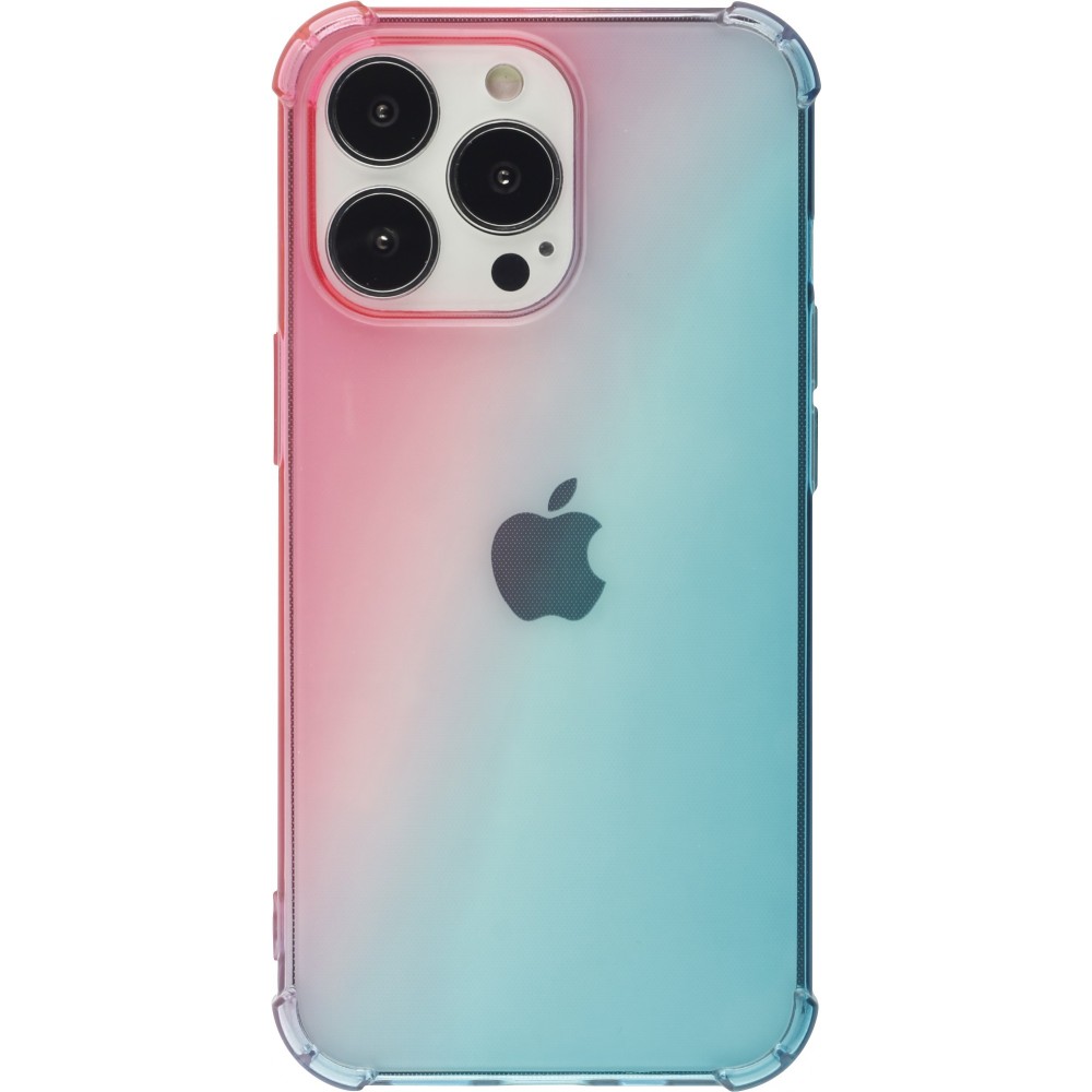 iPhone 15 Pro Max Case Hülle - Gummi Bumper Rainbow mit extra Schutz für Ecken Antischock - rosa blau