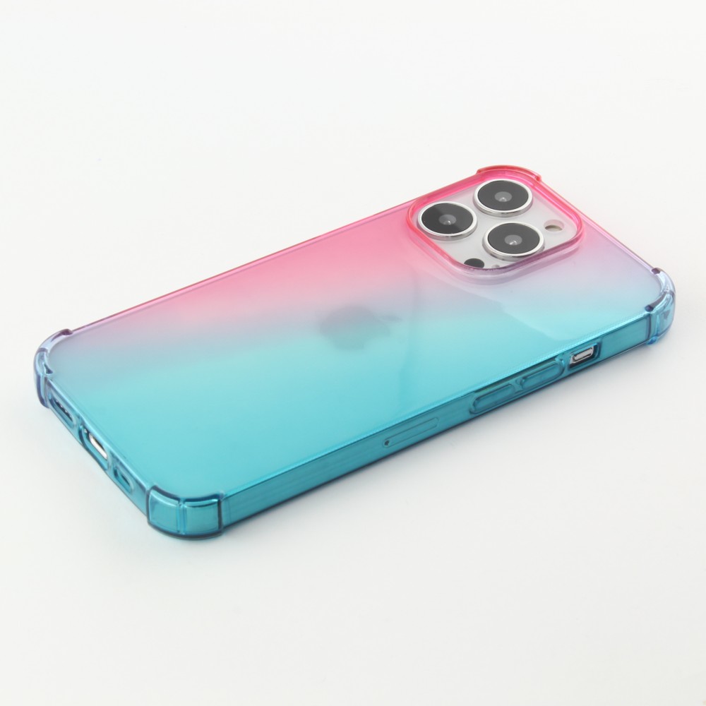 iPhone 15 Pro Max Case Hülle - Gummi Bumper Rainbow mit extra Schutz für Ecken Antischock - rosa blau