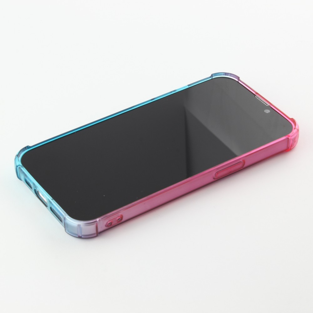iPhone 15 Pro Max Case Hülle - Gummi Bumper Rainbow mit extra Schutz für Ecken Antischock - rosa blau