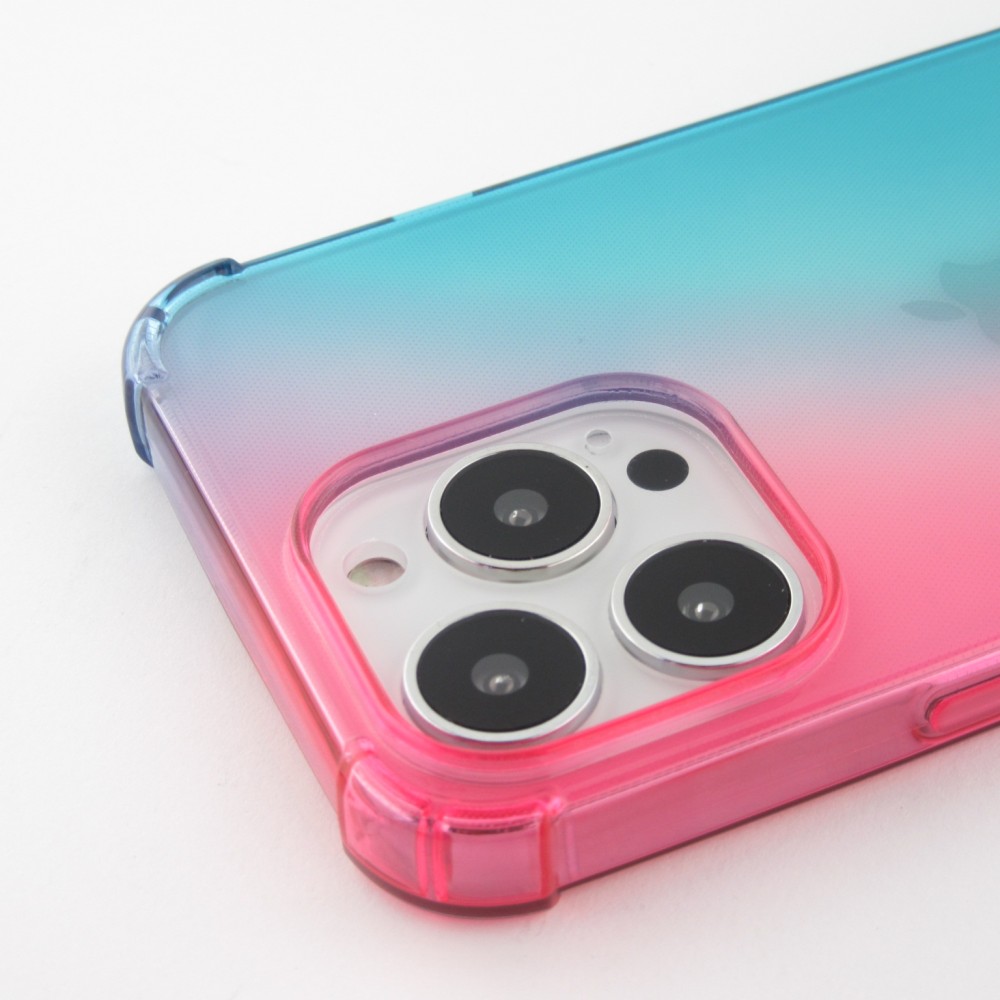 iPhone 15 Pro Max Case Hülle - Gummi Bumper Rainbow mit extra Schutz für Ecken Antischock - rosa blau