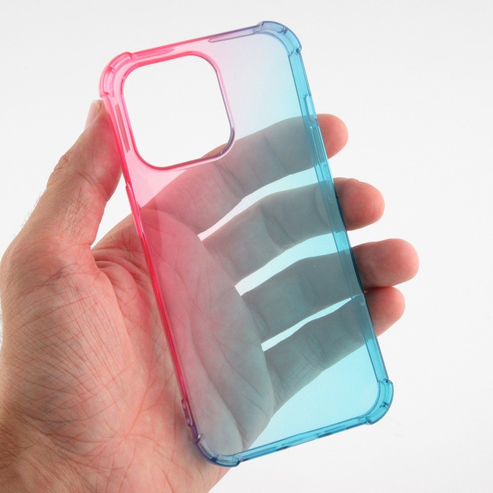 iPhone 15 Pro Max Case Hülle - Gummi Bumper Rainbow mit extra Schutz für Ecken Antischock - rosa blau