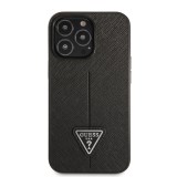 iPhone 13 Pro Case Hülle - Guess aus schwarzem Kunstleder mit Dreieckslogo aus Metall - Schwarz