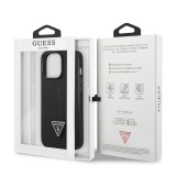 iPhone 13 Pro Case Hülle - Guess aus schwarzem Kunstleder mit Dreieckslogo aus Metall - Schwarz