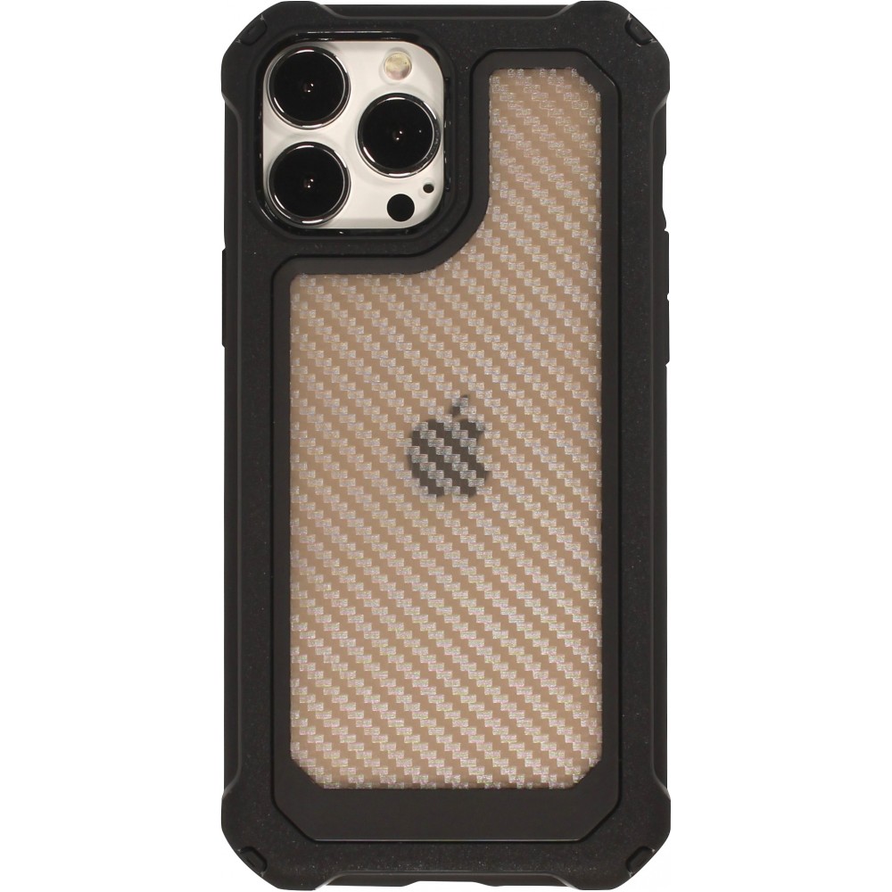 iPhone 14 Pro Max Case Hülle - Military Elite kompakt Cover mit semi-transparentem Carbon Rücken - Schwarz