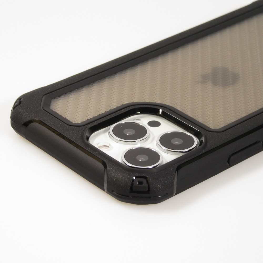 iPhone 14 Pro Max Case Hülle - Military Elite kompakt Cover mit semi-transparentem Carbon Rücken - Schwarz