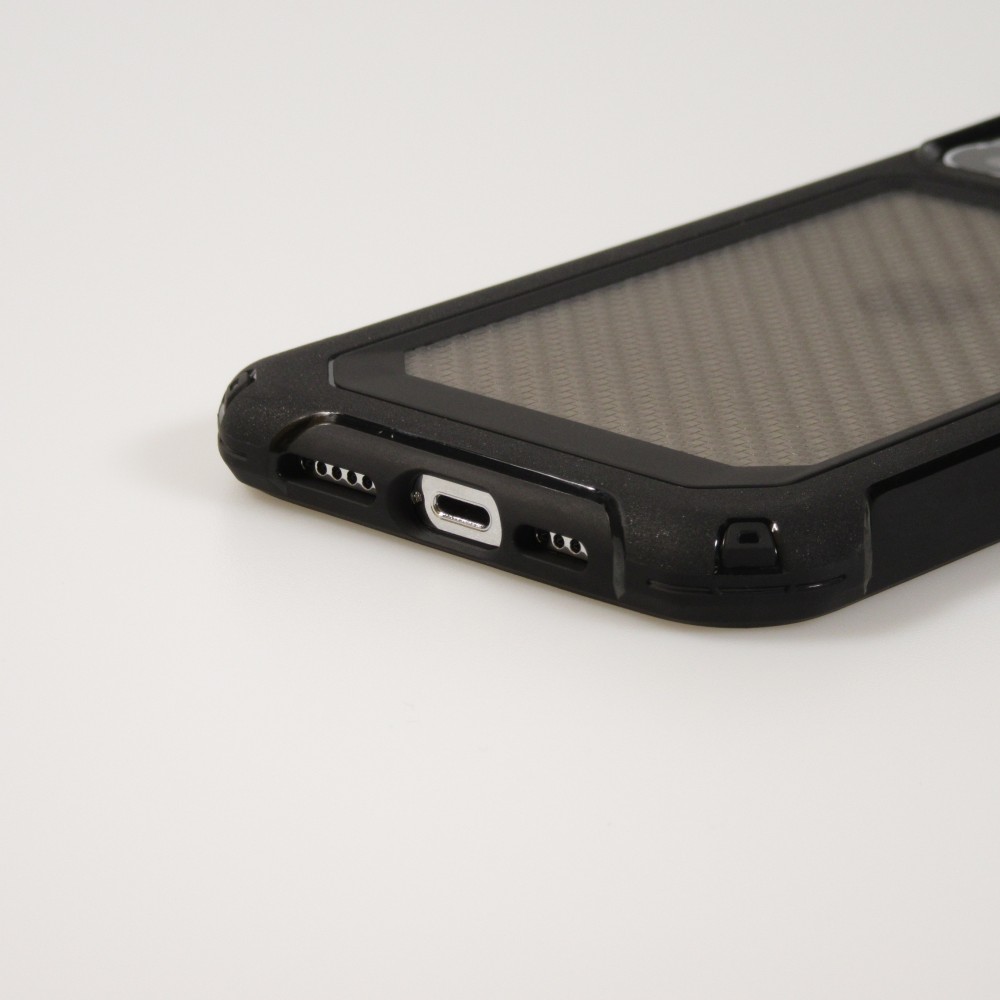iPhone 14 Pro Max Case Hülle - Military Elite kompakt Cover mit semi-transparentem Carbon Rücken - Schwarz