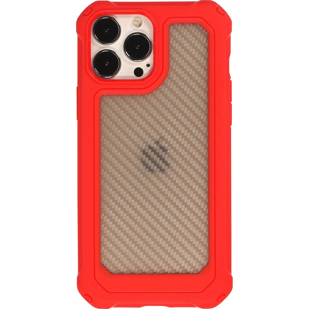 iPhone 14 Pro Max Case Hülle - Military Elite kompakt Cover mit semi-transparentem Carbon Rücken - Rot