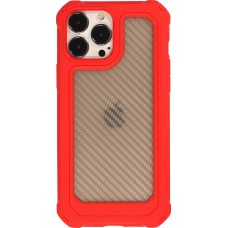 iPhone 14 Pro Max Case Hülle - Military Elite kompakt Cover mit semi-transparentem Carbon Rücken - Rot