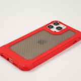 iPhone 14 Pro Max Case Hülle - Military Elite kompakt Cover mit semi-transparentem Carbon Rücken - Rot