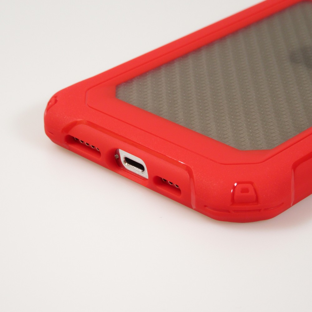 iPhone 14 Pro Max Case Hülle - Military Elite kompakt Cover mit semi-transparentem Carbon Rücken - Rot